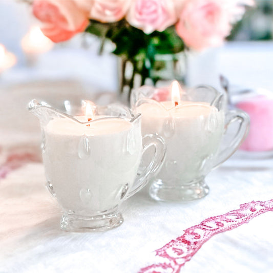 Moonflower Hand-Poured Soy Candle, Vintage Glass Candy Jar