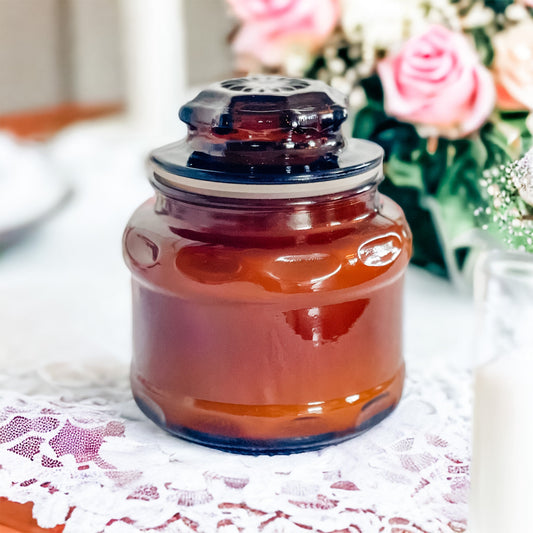 Customizable Vintage Candle in Amber Carnival Glass Jar – RetroWix