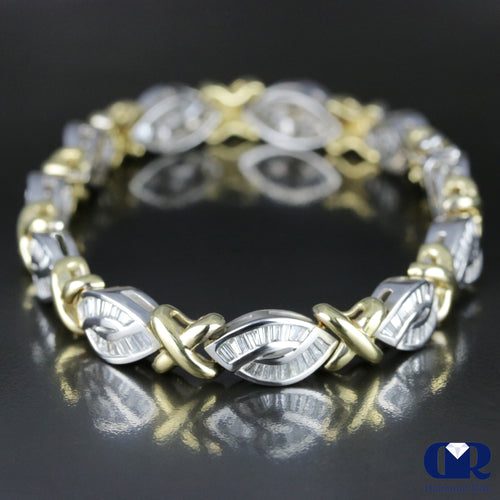 Women's 2.50 Carat Baguette Diamond Twisted Style 14K White & Yellow Gold Bracelet