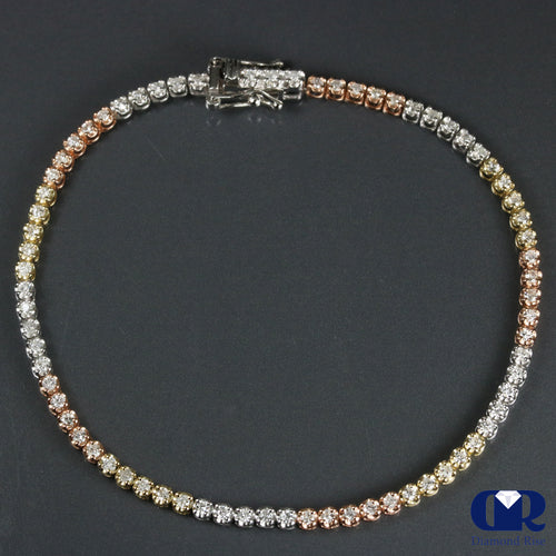 Natural 1.00 Ct Round Cut Diamond Tennis Bracelet In 14K Multicolor