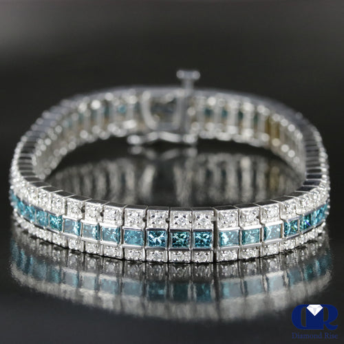 Women's 6.42 Carat Princess Cut & Round Cut Diamond Three Row Tennis Bracelet In 14K White Gold