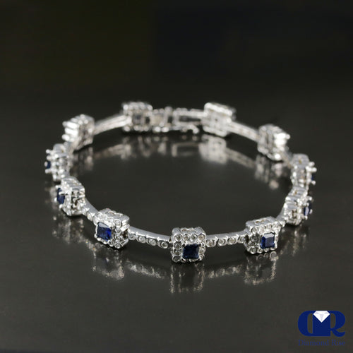 Women's 4.67 Carat Diamond & Sapphire Tennis Bracelet In 18K White gold