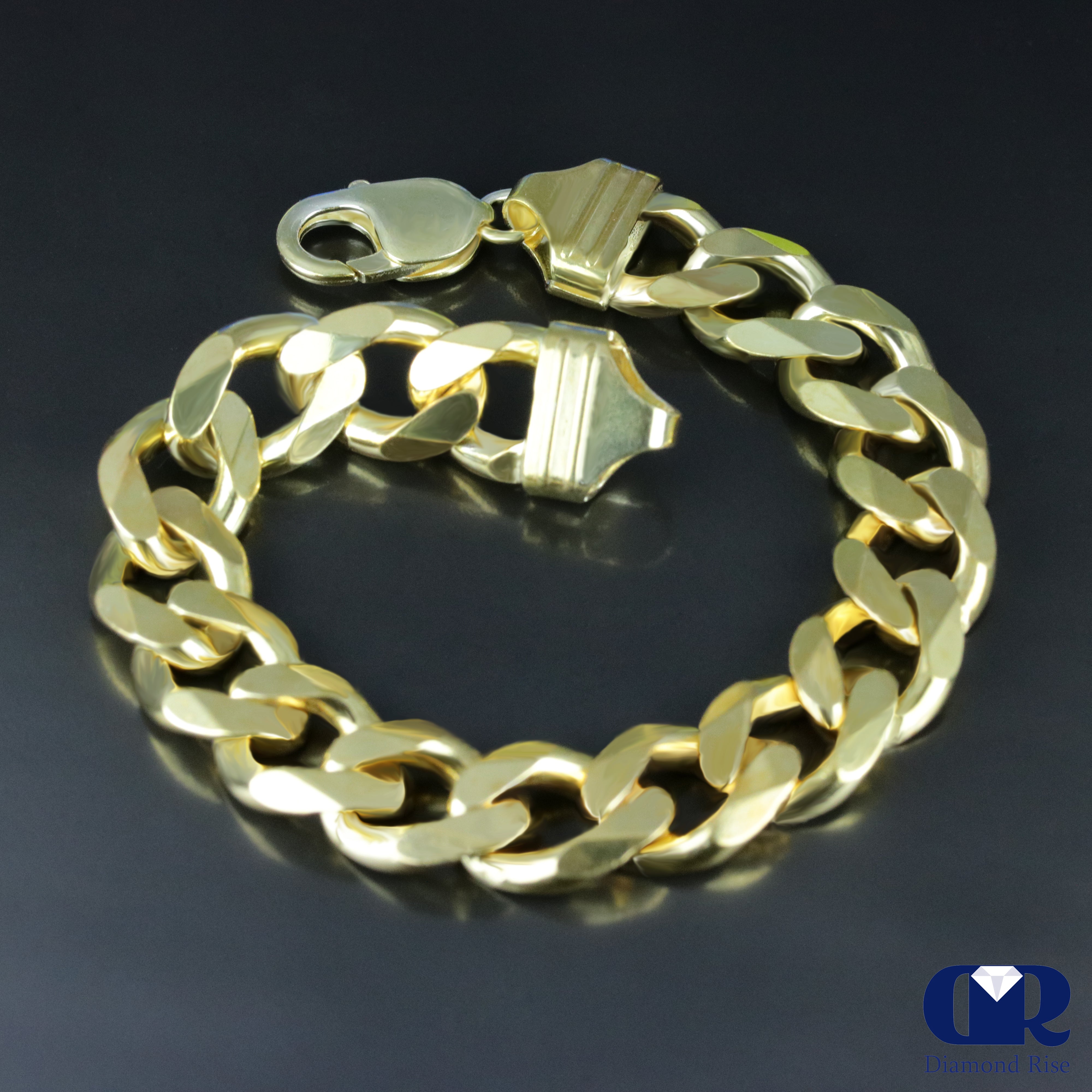 Diamond Cuban Link Bracelet (12mm) in Yellow Gold - 8 Inches - Gold Presidents