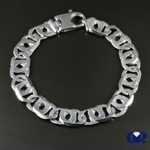 Men's 10K White Gold 11 mm Mariner Link Chain Bracelet