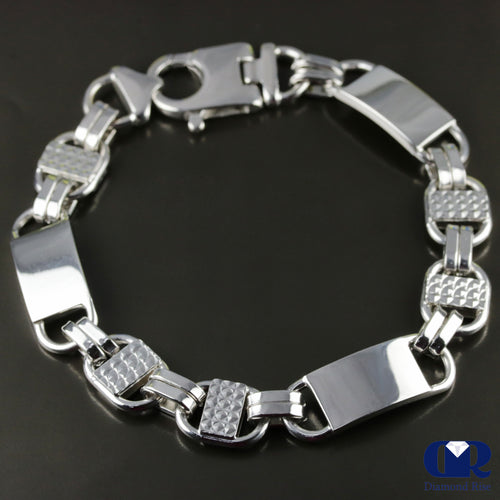 Men's 10 mm Heavy Pure 14K White Gold Byzantine Link Chain Bracelet