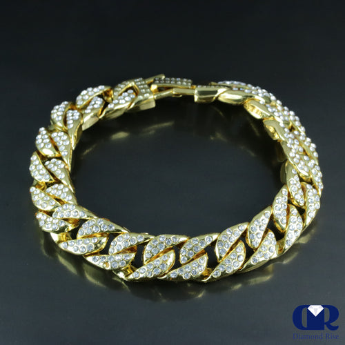 Men's Heavy 9" Double Row Diamond Cuban Chain Bracelet In 14K Gold 15mm