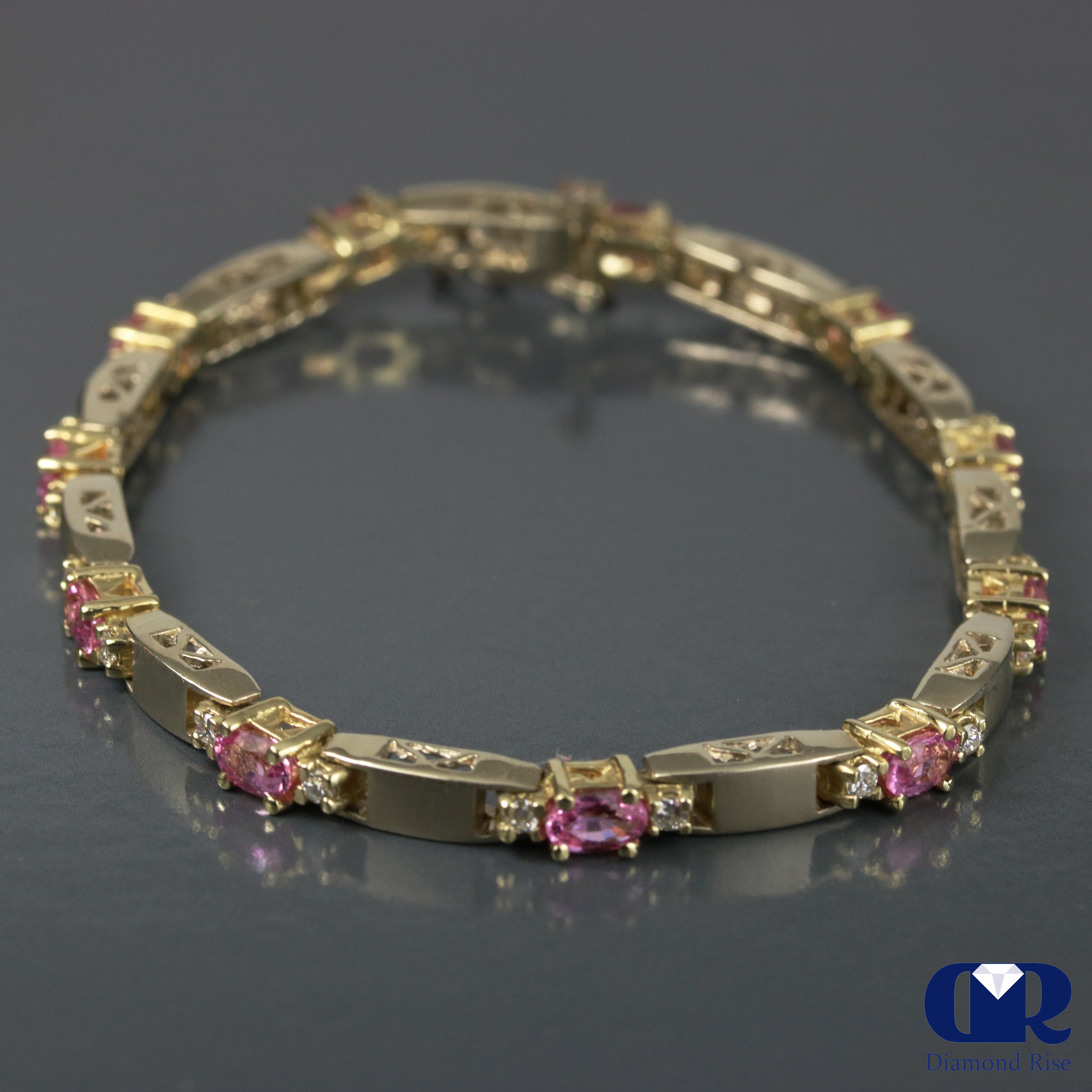 14KT Gold Diamond Pink Sapphire Donna Bangle Bracelet