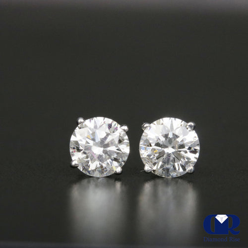 0.52 Carat Round Cut Diamond Stud Earrings In 14K Gold With Screw Back