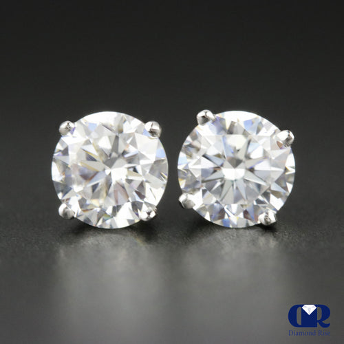 1.50 Carat Round Cut Diamond Stud Earrings 14K Gold With Screw Back