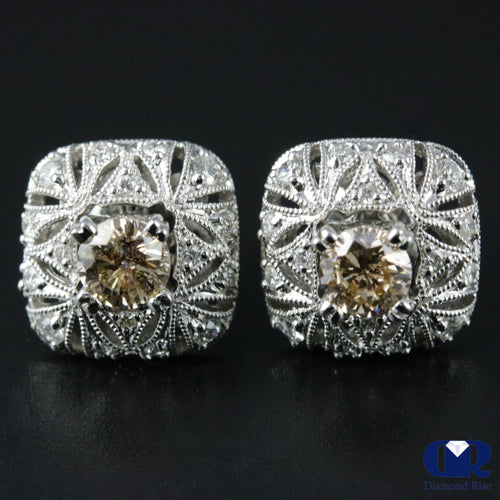 Diamond Stud Earrings In 14K White Gold With Post