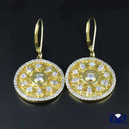 Handmade 1.46 Ct Diamond Dangle Drop Earrings With Lever-back 14K Gold