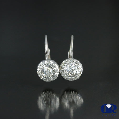Round Cut Diamond Hoop Drop Earrings In 14K White Gold