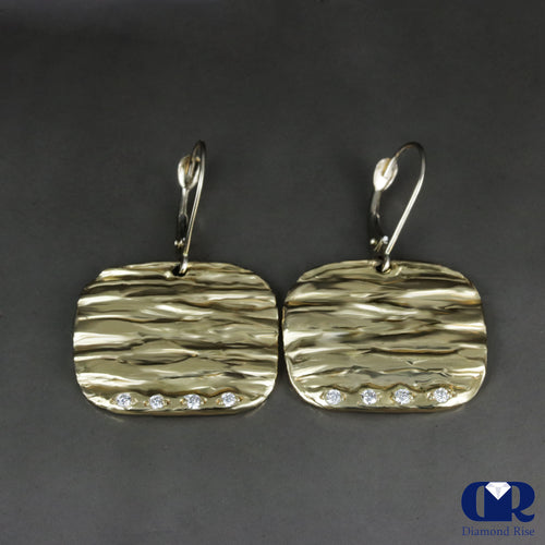 Handmade Diamond Dangle Drop Earrings In 10K Gold With Lever back