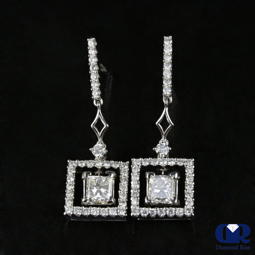 Princess Cut Diamond Drop Earrings In 18K White Gold