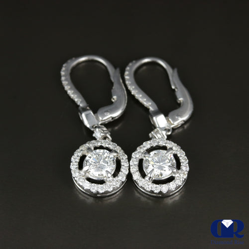 Natural 1.20 Carat Diamond Hood Drop Earrings In 14K White Gold