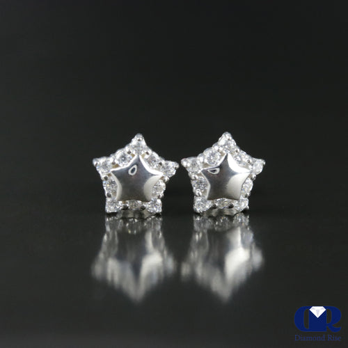 Diamond Stud Earring Star Shape In 14K White Gold