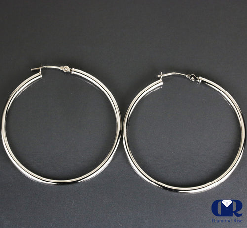 14K White Gold Hoop Earrings Hollow Center 1 5/8"