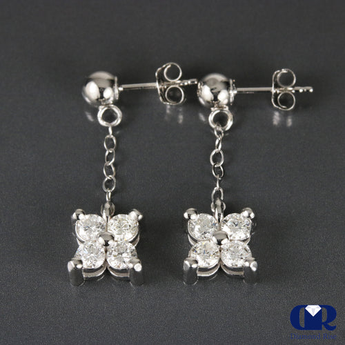 Natural 0.70 Carat 4 Diamond Drop Earrings In 14K White Gold