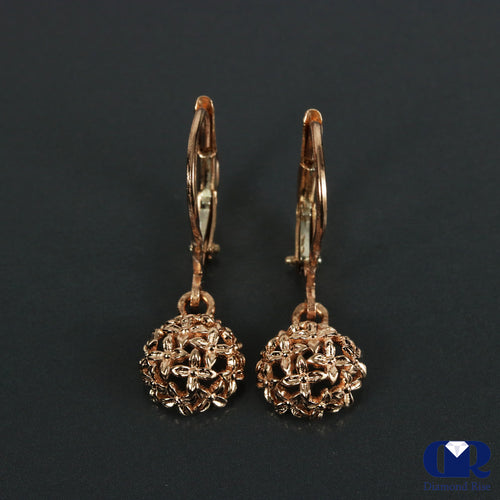 14K Rose Gold Flower Bouquet Dangle Drop Earrings