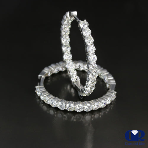 8.85 Carat Diamond Inside Outside Hoop Earrings 14K White Gold 1 1/2"