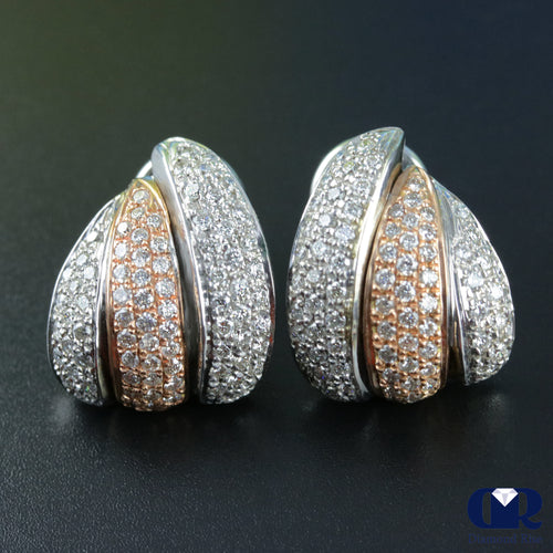 2.00 Carat Diamond Earrings In 14K Rose Gold & White Gold With Omega Back