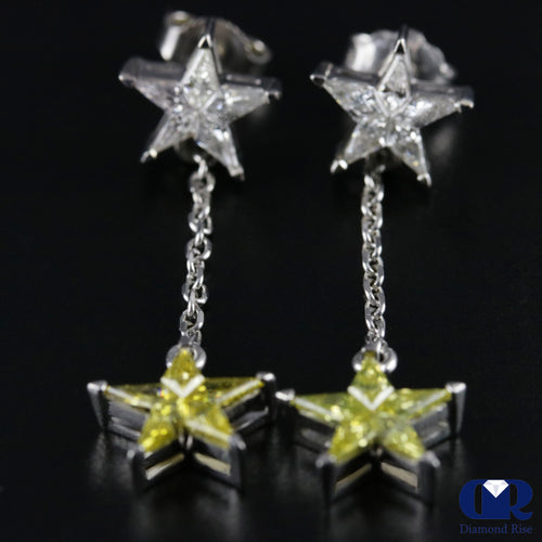 Dangle Star Shaped Diamond Drop Earrings In 14K White Gold