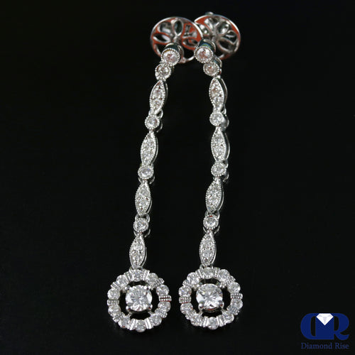 Round Diamond Drop Earrings In 18K White Gold With Post