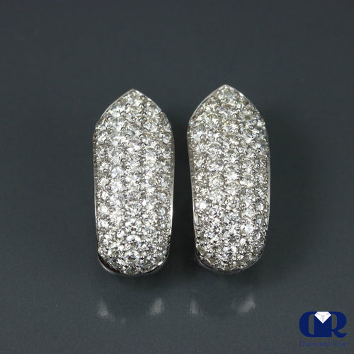 Women's 3.00 Carat Round Cut Diamond Huggie Hoop Earrings In 18K White Gold