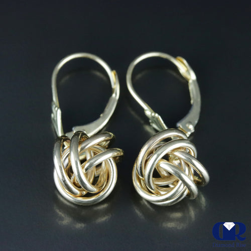 14K Yellow Gold Love Knot Dangle Earrings With Leverback