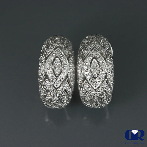 0.80 Carat Diamond Huggie Hoop Earrings In 14K White Gold With Omega Back
