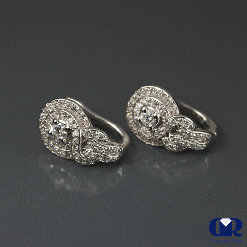0.85 Carat Round Cut Diamond Huggie Hoop Earrings In 14K White Gold