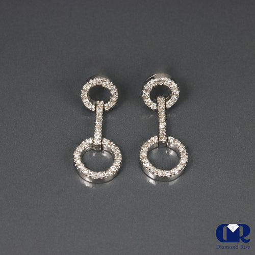 Round Cut Diamond Double Loop Drop Earrings In 18K White Gold