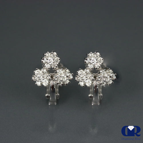 0.87 Carat Diamond Floral Huggie Hood Earrings In 14K White Gold
