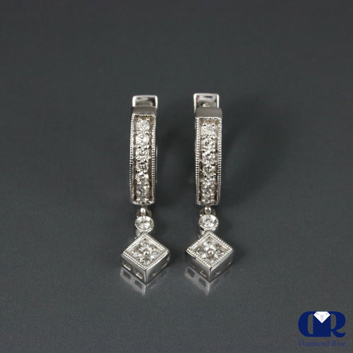 Round Cut Diamond Dangle Drop Earrings In 14K White Gold