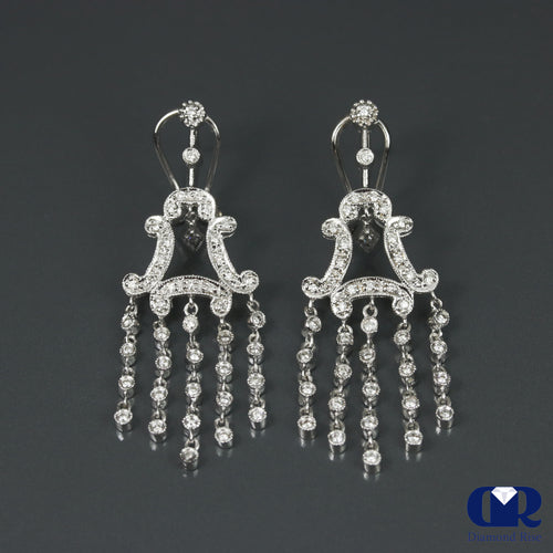 Dangling Drop Diamond Earrings In 18K White Gold With Omega Back