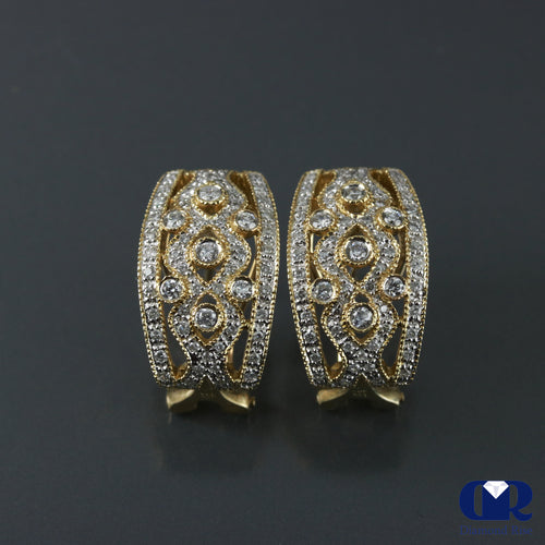 1.15 Carat Round Cut Diamond Earrings In 14K Yellow Gold With Omega Back