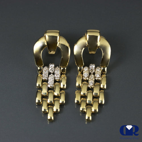 Diamond Dangle Drop Earrings In 14K Gold With Post
