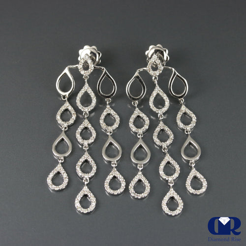 1.00 Ct Diamond Dangle Drop Earrings In 14K Gold With Post