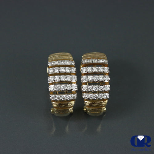 1.25 Carat Round Cu Diamond Half Hoop Earrings In 14K Gold With Omega Back