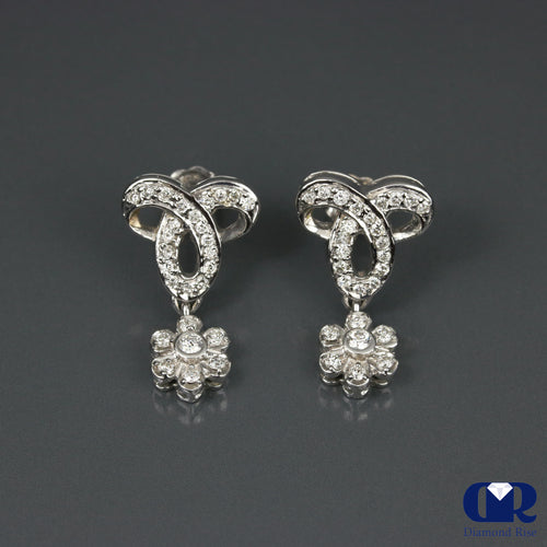 Round Cut Diamond Drop Earrings In 14K White Gold