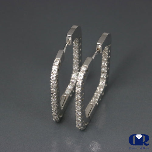 Diamond Square Shaped Hoop Earrings In 14K White Gold