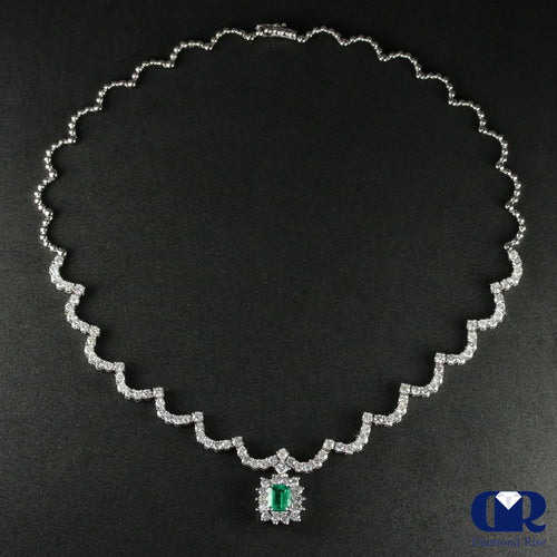 Columbia Emerald & Diamond Drop Pendant Necklace In 18K White Gold