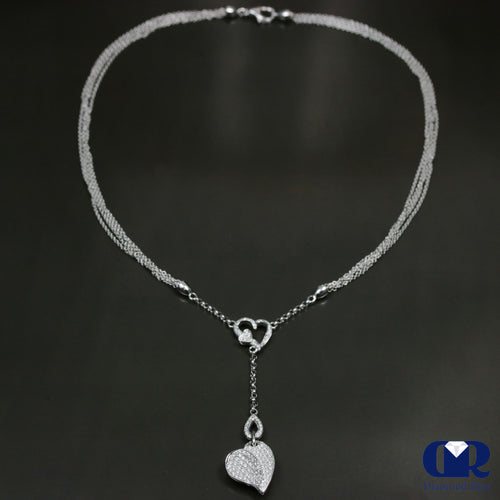 Diamond Triple Heart Drop Pendant Necklace In 14K White Gold