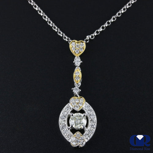 Natural 0.89 Carat Round Cut Diamond Pendant Necklace In 14K White Gold 18"