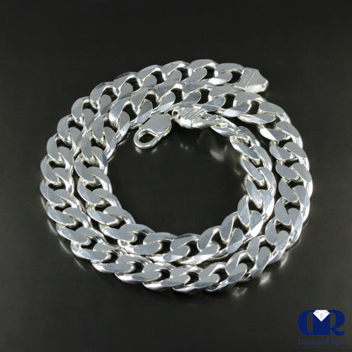 30" Men's 12 mm Cuban Chain Necklace In 14K White Gold