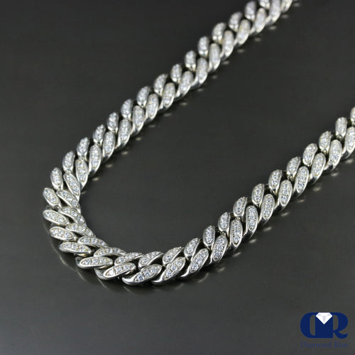Men's Diamond Miami Cuban Chain Necklace 14K White Gold 30" 9mm