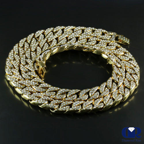 Men's Diamond Cuban Link Chain Necklace 30 Inch In 14K Yellow Gold 15 mm