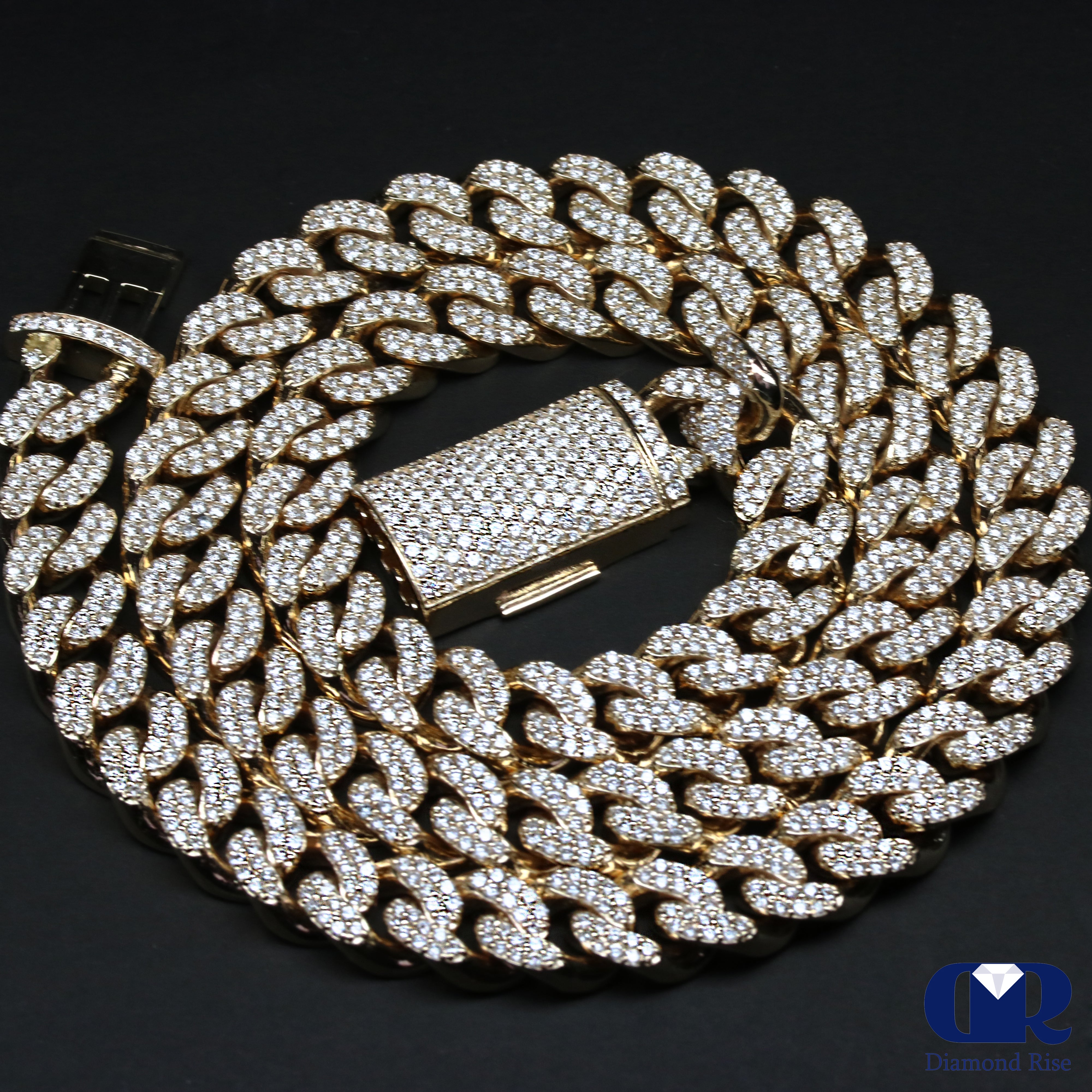 14K Yellow Gold Diamond Miami Cuban Link Chain 20 12mm 21.70 Ct