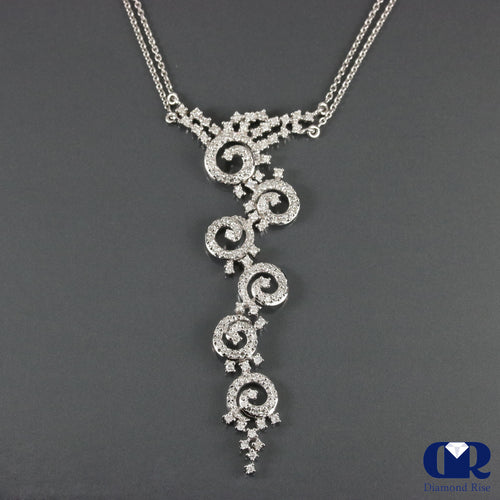 Diamond Necklace In 18K White Gold With Double Row 15" Cable Chain