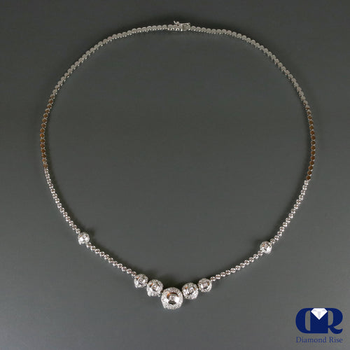 4.04 Ct Diamond Necklace In 18K White Gold 17" Chain